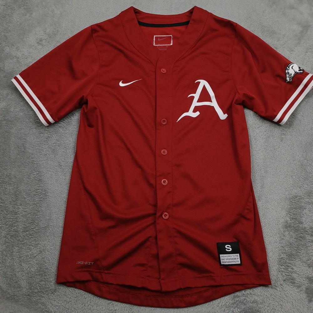 Arkansas Razorbacks Shirt Mens Small Red Baseball Nike Button Up